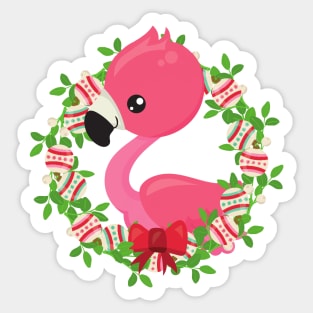 Christmas Flamingo, Christmas Wreath, Ornaments Sticker